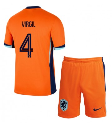 Países Bajos Virgil van Dijk #4 Primera Equipación Niños Eurocopa 2024 Manga Corta (+ Pantalones cortos)